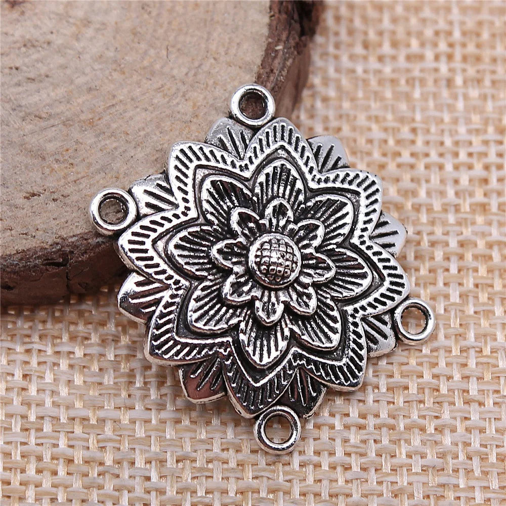 27x28mm 2.7g Antique Silver Zinc Alloy Four Hole Body Chain Connector Charm for DIY Body Jewelry