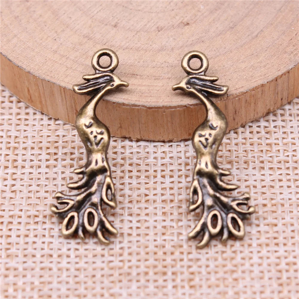 31x11mm 1.6g Antique Silver Zinc Alloy Peacock Phoenix Bird Charm Pendant for DIY Jewelry Making