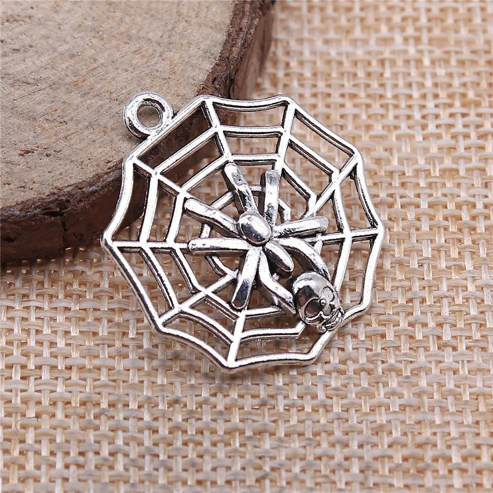 29x26mm 2.9g Multicolor Zinc Alloy Skull Spider Spider Web Charm Pendant for Halloween Jewelry Making