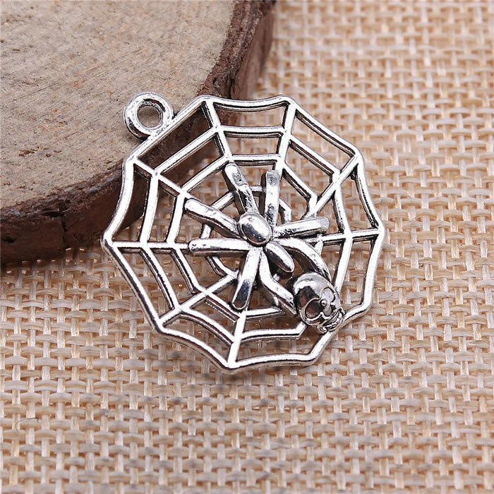 29x26mm 2.9g Multicolor Zinc Alloy Skull Spider Spider Web Charm Pendant for Halloween Jewelry Making
