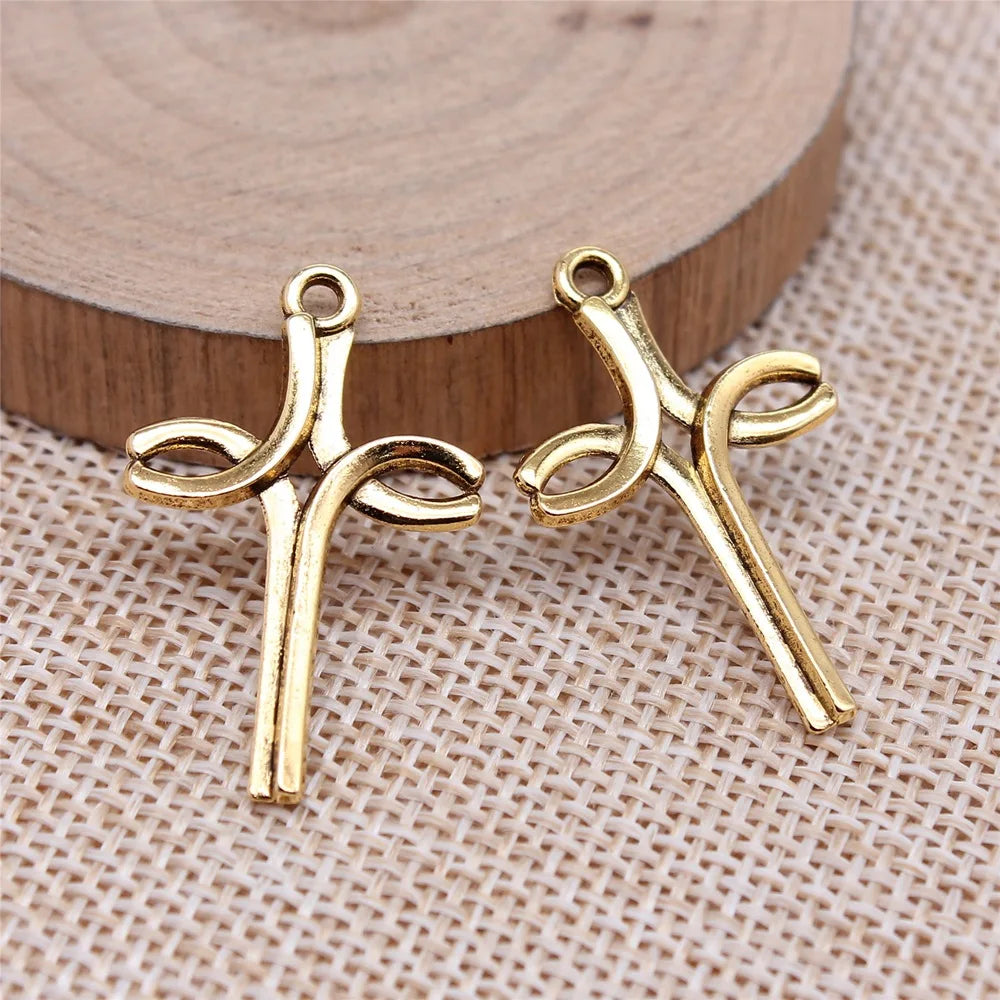 31x19mm 1.3g Multicolor Zinc Alloy Curved Cross Charm Pendant for DIY Necklace Bracelet Making