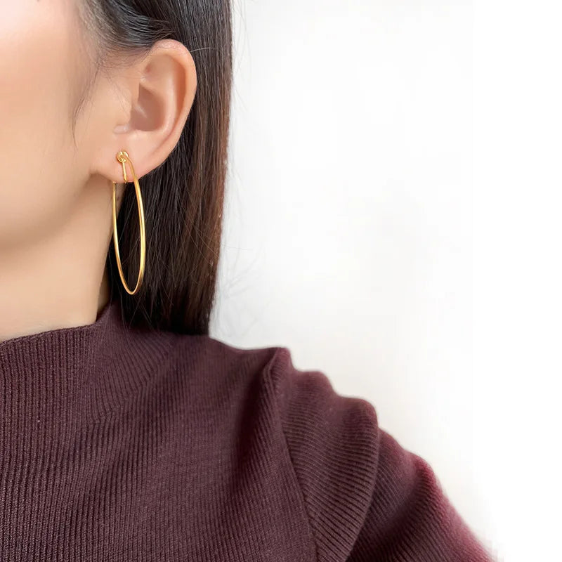 Elegant Oversized Silver Alloy Round Spiral Hoop Stud & Clip On No Piercing Statement Earrings