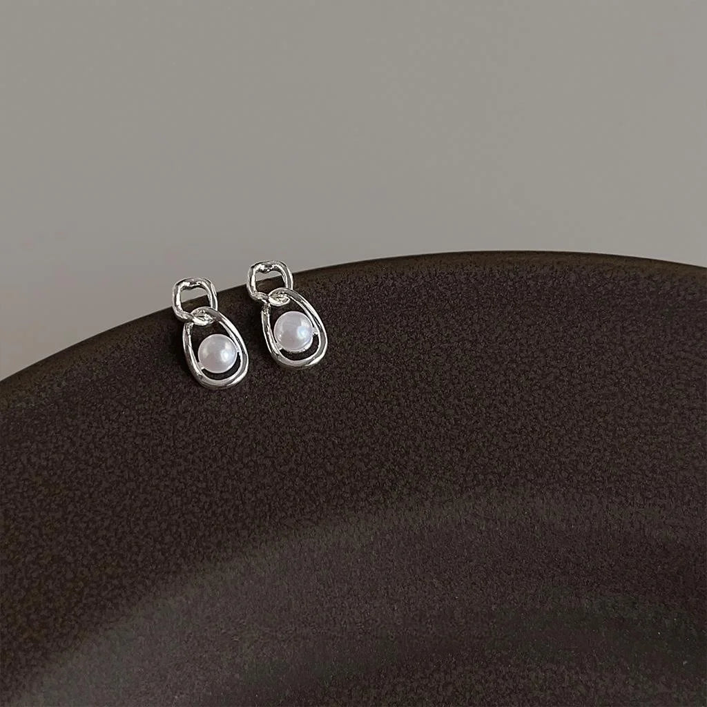 Fresh Sweet Minimalist Oval Geometric Copper Stud Earrings For Women