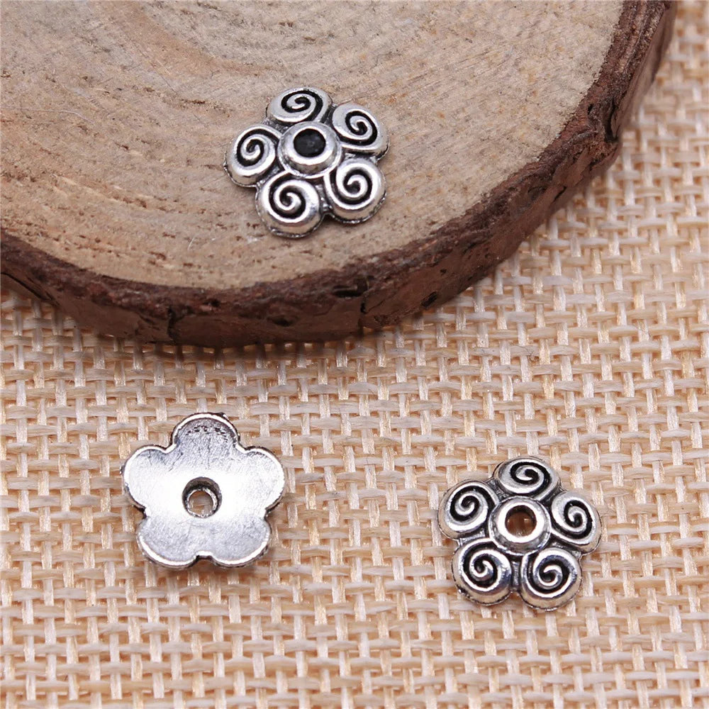 10x10mm 0.6g Antique Silver Zinc Alloy Flower Bead Cap Spacer Findings for DIY Bracelet Making