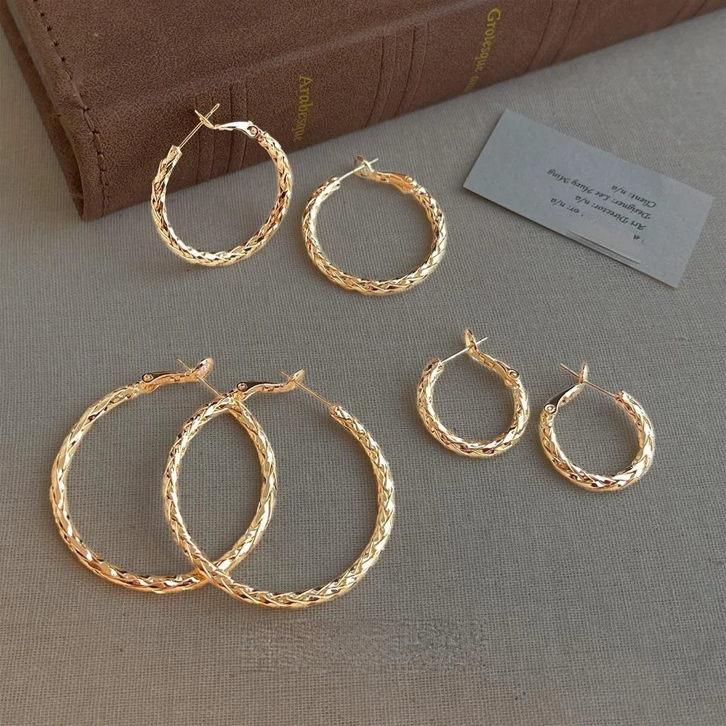 14K Plated Eco Copper Braided Geometric Round Hoop Earrings for Women High End Fashion Jewelry