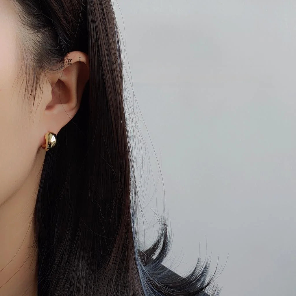 14K Gold Plated Copper Geometric Stud Earrings Korean Minimalist Earlobe Wrap Jewelry