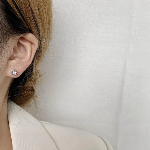 Korean Style Mini Heart Arrow Zircon Copper Stud Earrings With Silver Plated Pins