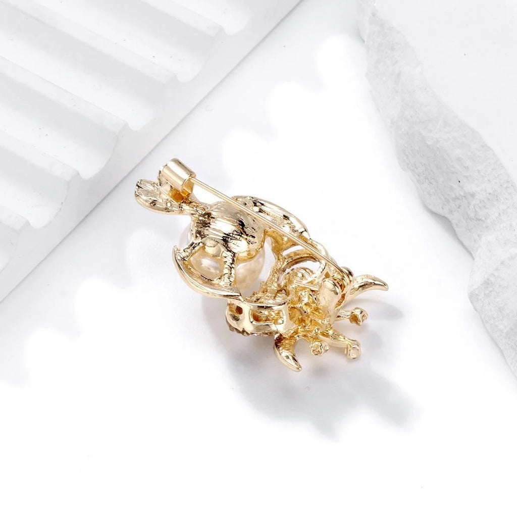 Cute Pearl Owl Brooch With Rhinestone Eyes, Gold Alloy Animal Lapel Pin Corsage Suit Accessory Gift