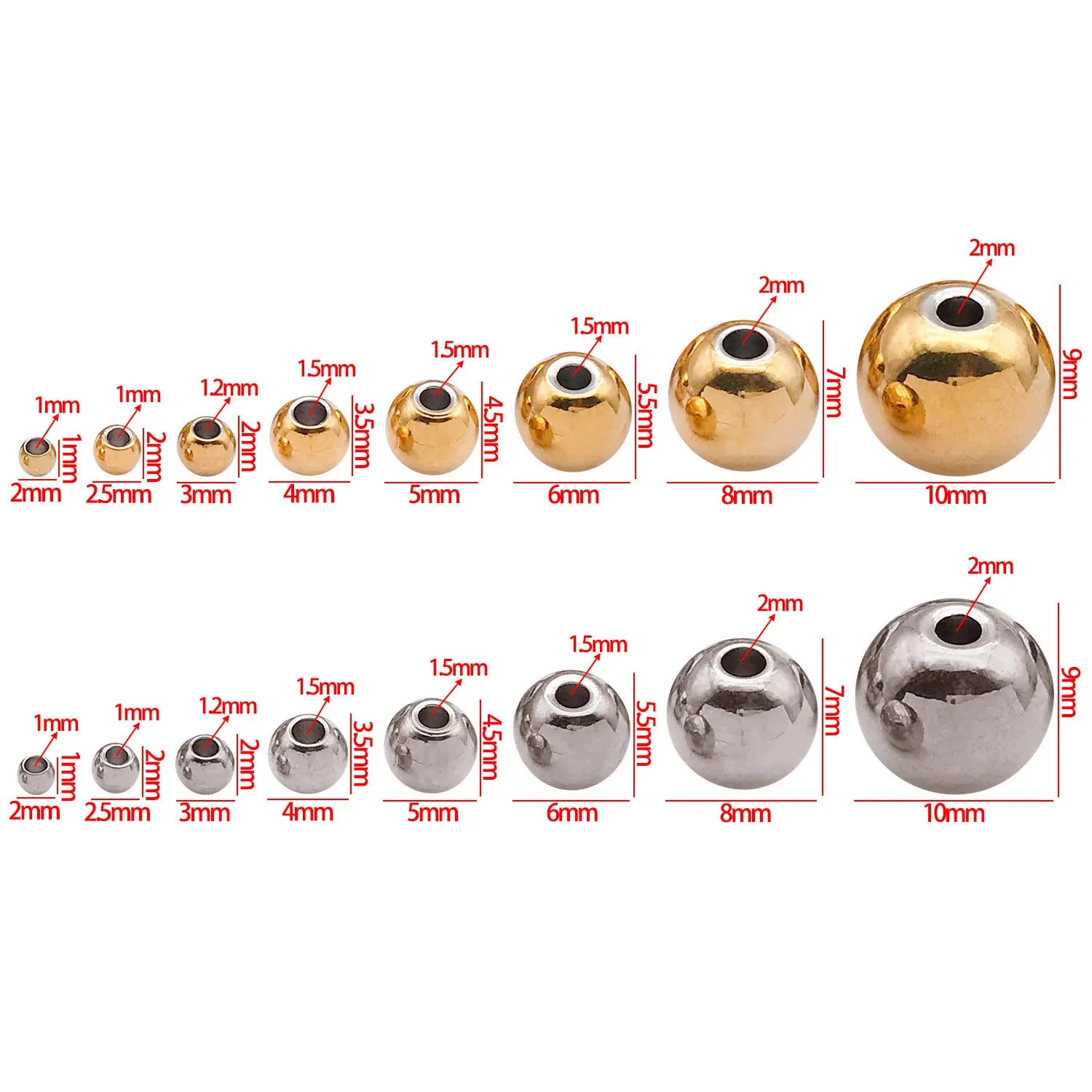 Stainless Steel Round Straight Hole Loose Metal Beads Spacer Beads for DIY Jewelry