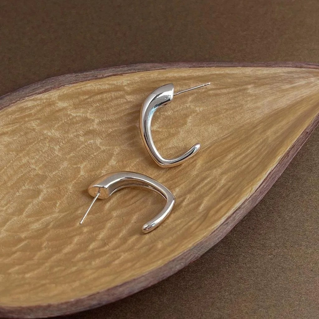 Minimalist Smooth Metallic Geometric C Shape Hoop Earrings Eco-Friendly Copper