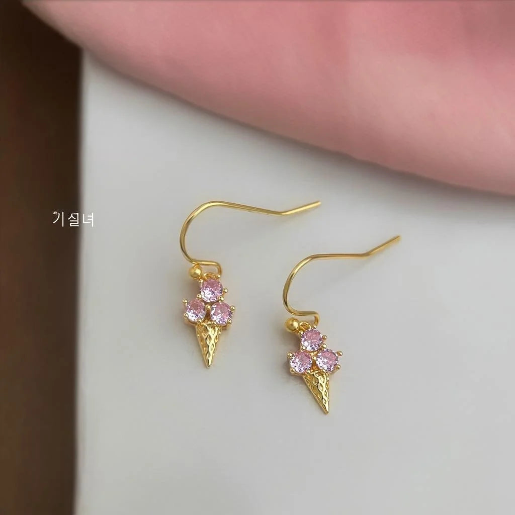 Chic Copper Micro Pave Zircon Ice Cream Cone Drop Earrings For Women
