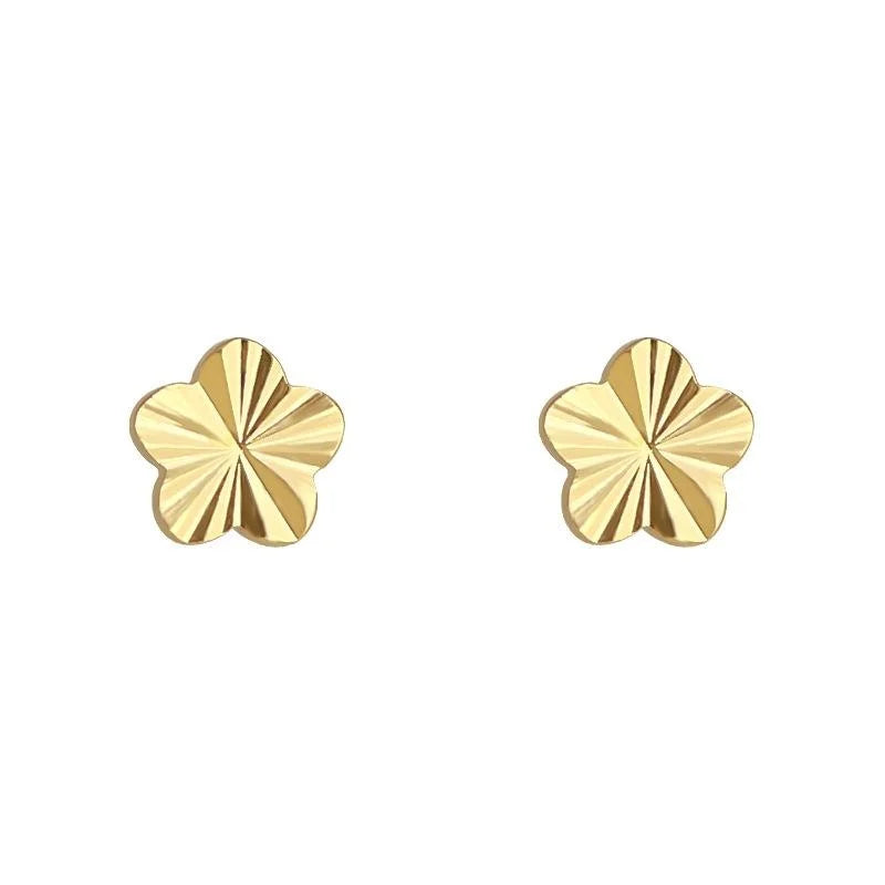 18K Gold Plated Copper Flower Stud Earrings, Mini Faceted Light Luxury Style