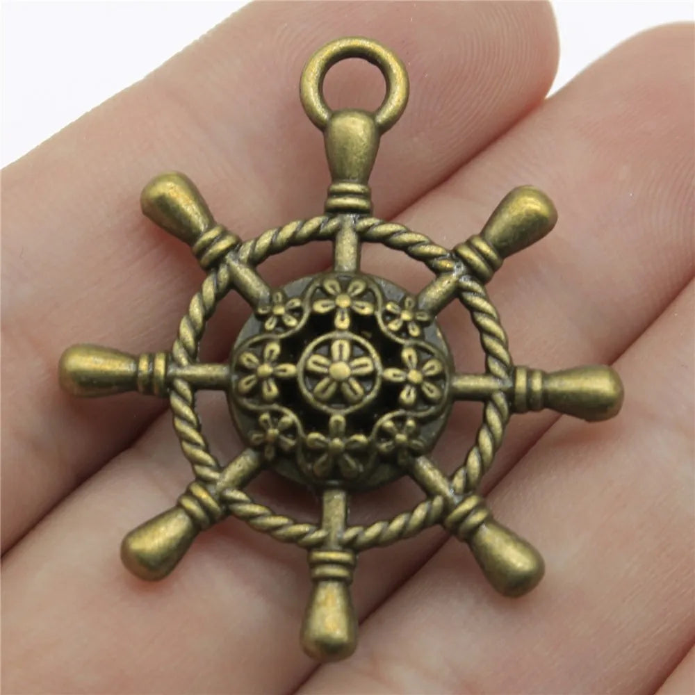 40x35mm 7.1g Multicolor Zinc Alloy Rudder Charm Pendant for DIY Nautical Bracelet Jewelry Making