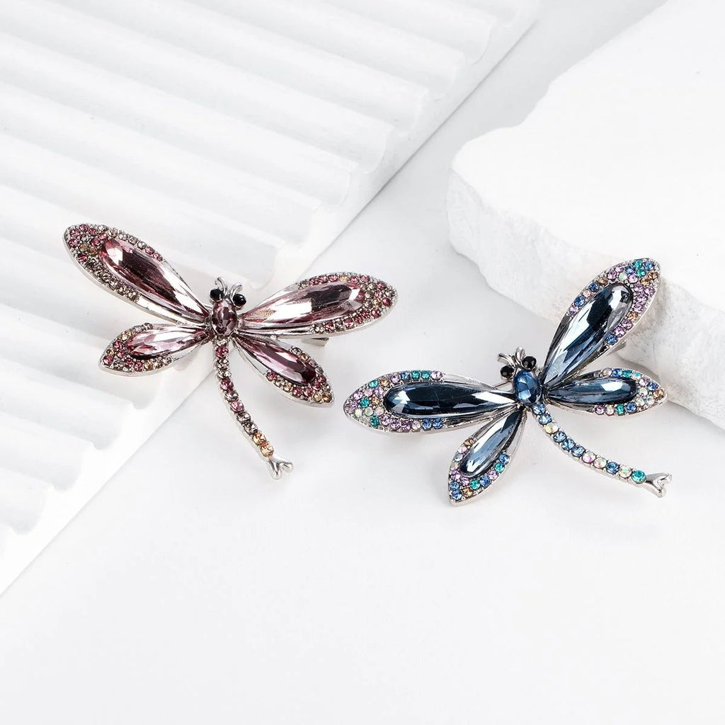 Luxury Rhinestone Dragonfly Brooch With Blue Crystal Alloy Wings, Elegant Lapel Pin Corsage Suit Accessory Gift