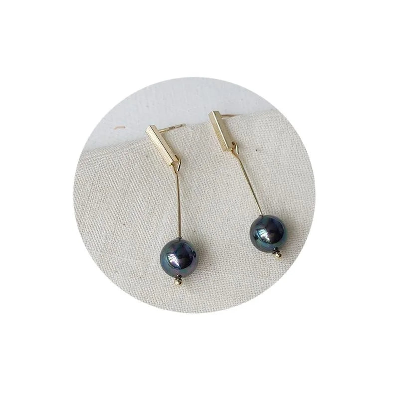 Handmade Round Shell Pearl Drop Earrings For Women Simple Luxury Geometric Jewelry