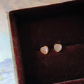 Silver Plated Copper Mini Heart Glass Cat Eye Stone Stud Earrings Korean Fresh Style