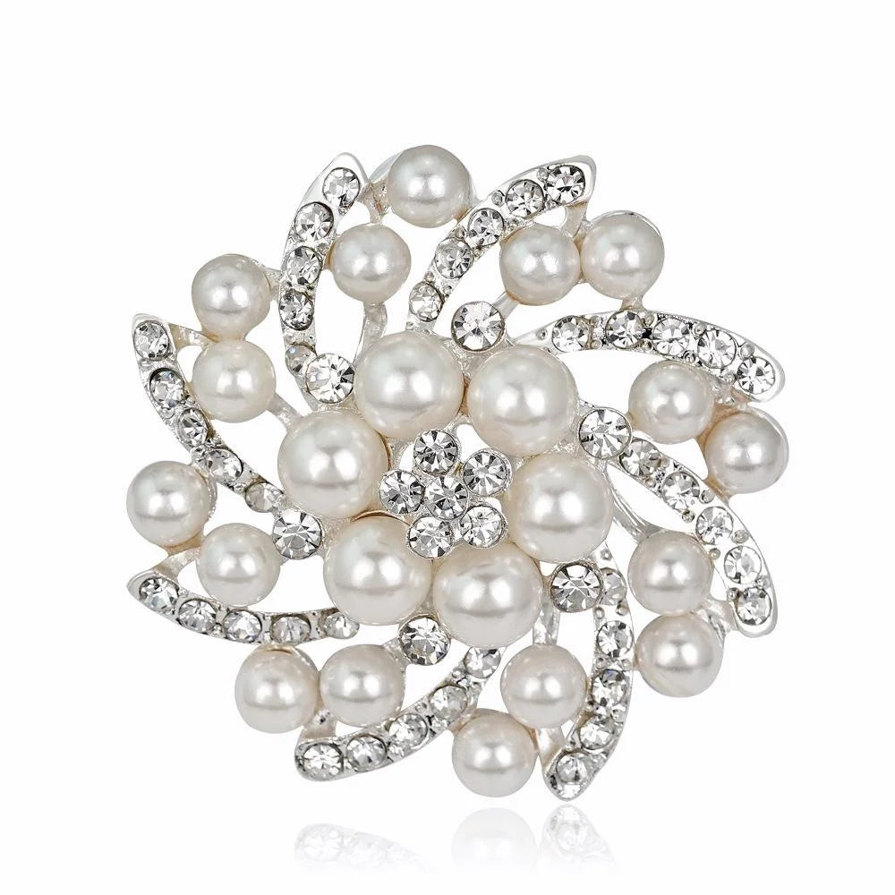 Elegant Pearl Rhinestone Flower Brooch, Alloy Crystal Lapel Pin Corsage For Women's Suit Accessory Gift