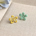 Candy Color Enamel Copper Hollow Flower Asymmetric AB Stud Earrings Sweet Fashion Jewelry