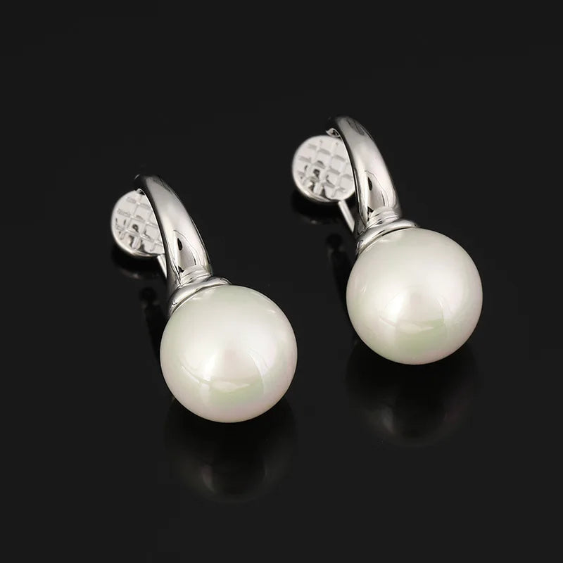 Elegant Gold Alloy Hoop With Round Pearl Drop Stud & Clip On No Piercing Korean Minimalist Earrings