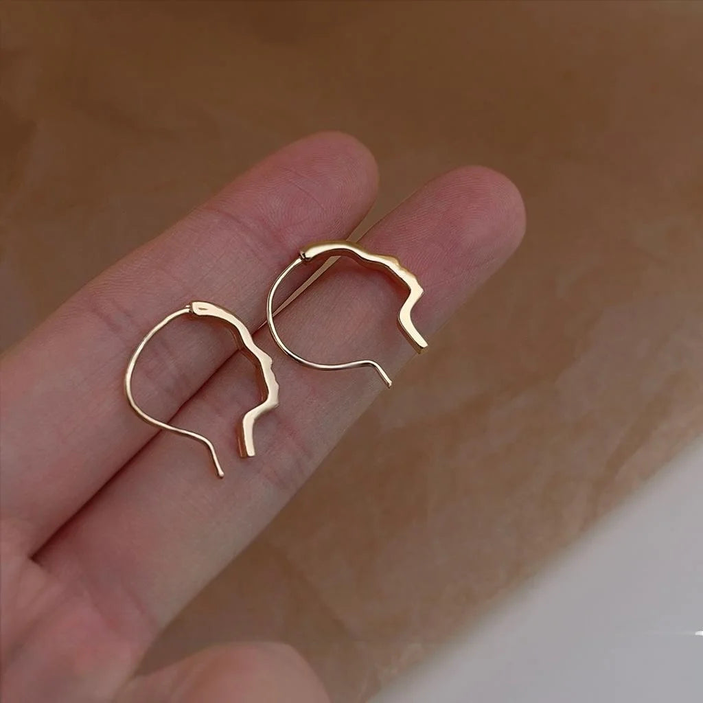 14K Gold Plated Copper Abstract Face Line Drop Earrings Korean Minimalist Geometric Jewelry