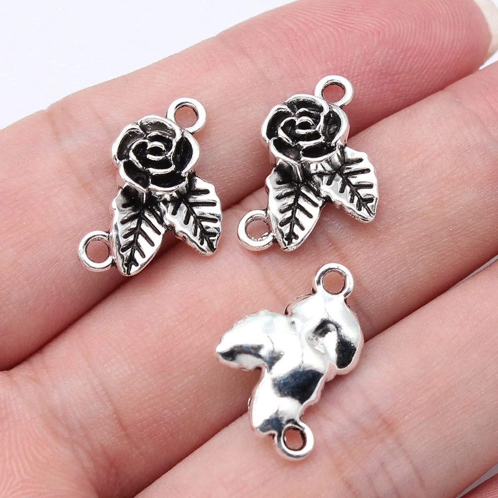 20x13mm 1.5g Multi Color Zinc Alloy Flower Leaf Connector Charm for DIY Bracelet Necklace Making
