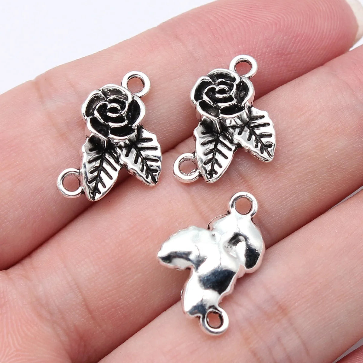 20x13mm 1.5g Multi Color Zinc Alloy Flower Leaf Connector Charm for DIY Bracelet Necklace Making