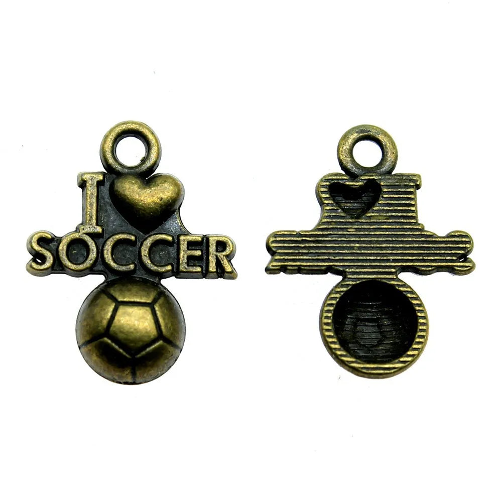 20x16mm 1.5g Multicolor Zinc Alloy I Love Football Sports Charm Pendant for Bracelet Necklace Making