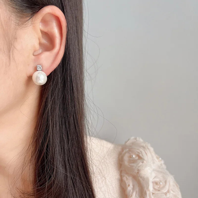 Luxury Classic 12mm Pearl Drop Zircon Spiral Alloy Stud & Clip On No Piercing Earrings