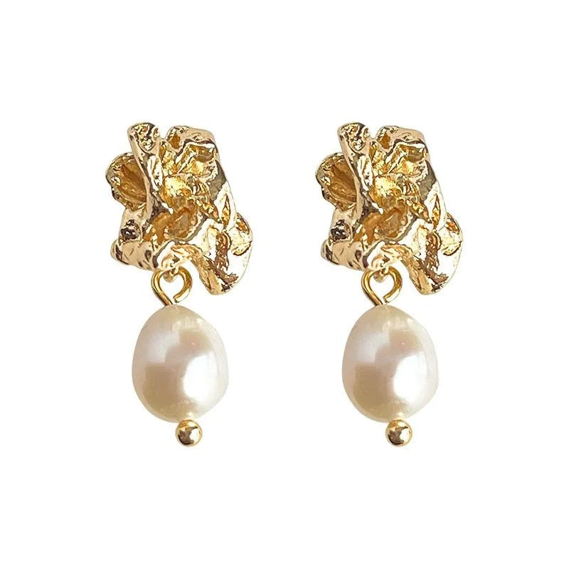 Freshwater Pearl Irregular Geometric Drop Earrings French Vintage Handmade Design for Women
