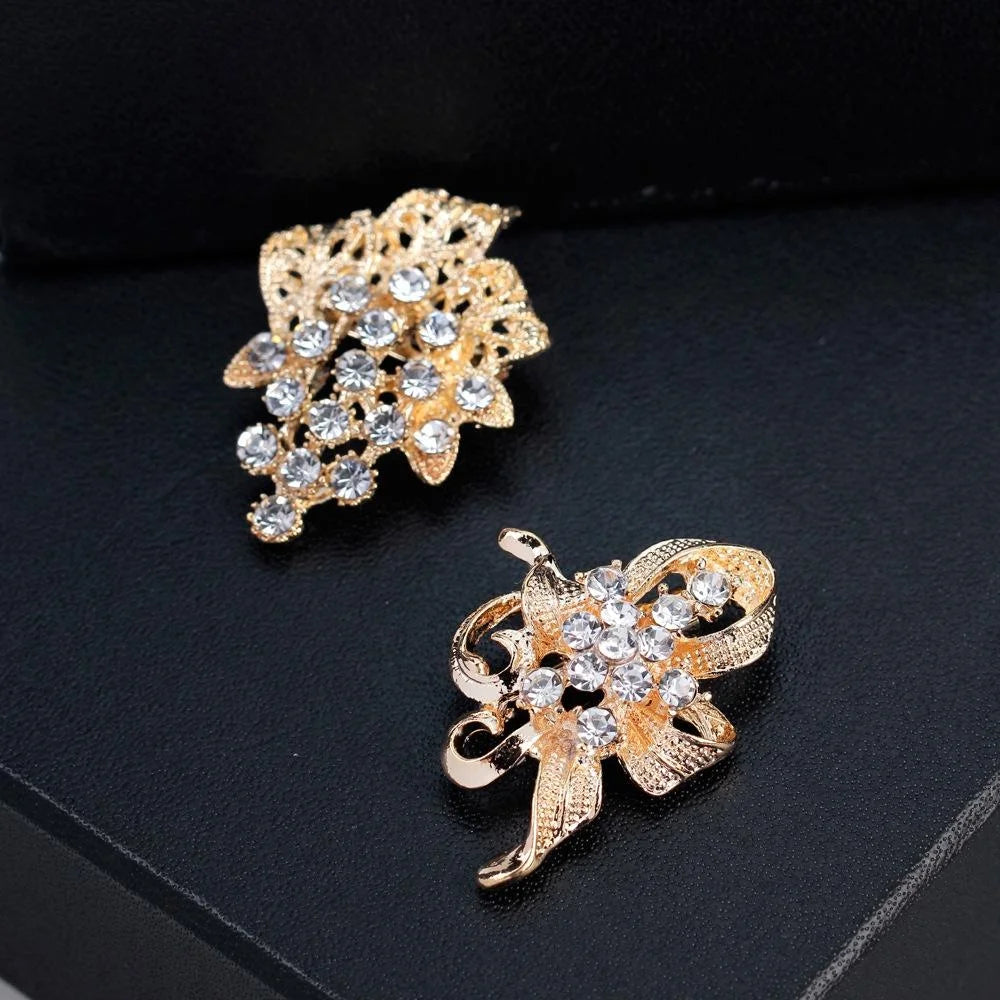 Elegant Silver Alloy Rhinestone Flower Butterfly Dragonfly Brooch Lapel Pin For Women's Suit Accessory Gift