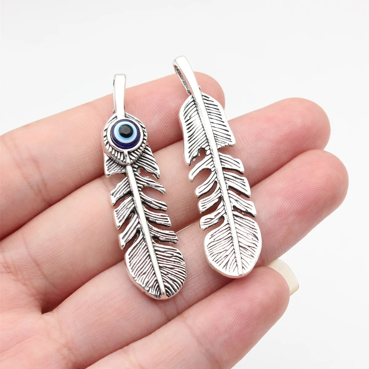 48x12mm 5.2g Antique Silver Zinc Alloy Evil Eye Feather Charm Pendant for Necklace Earring DIY