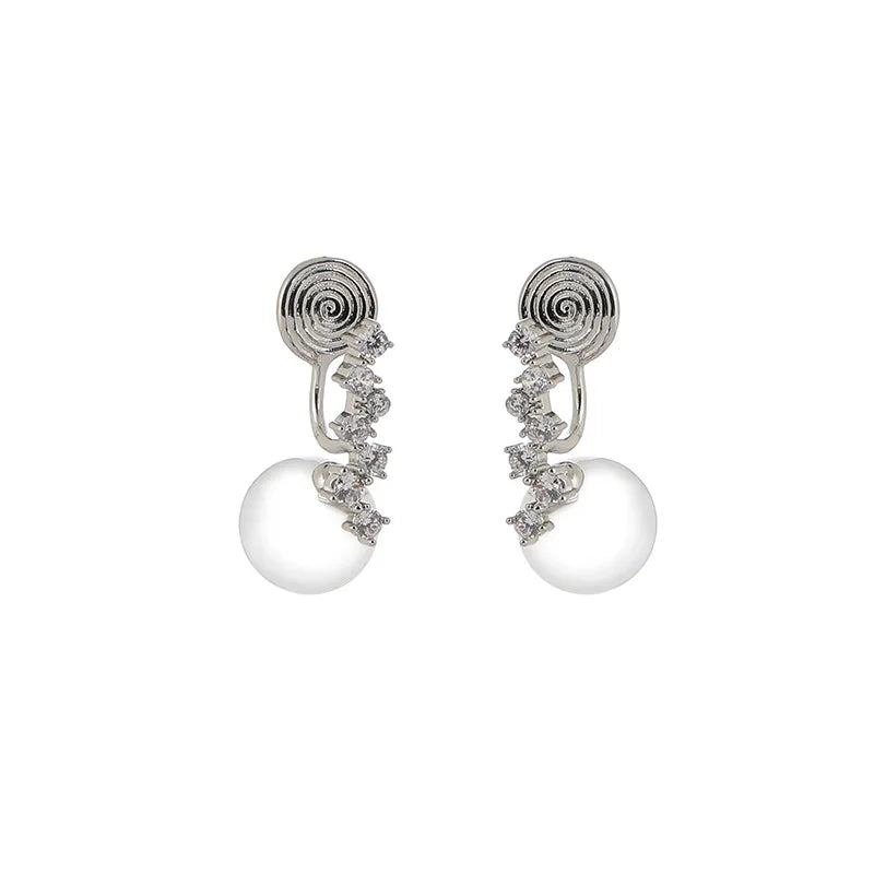 Elegant Starry Zircon Crystal Transparent Round Glass Bead Drop Stud & Clip On No Piercing Earrings