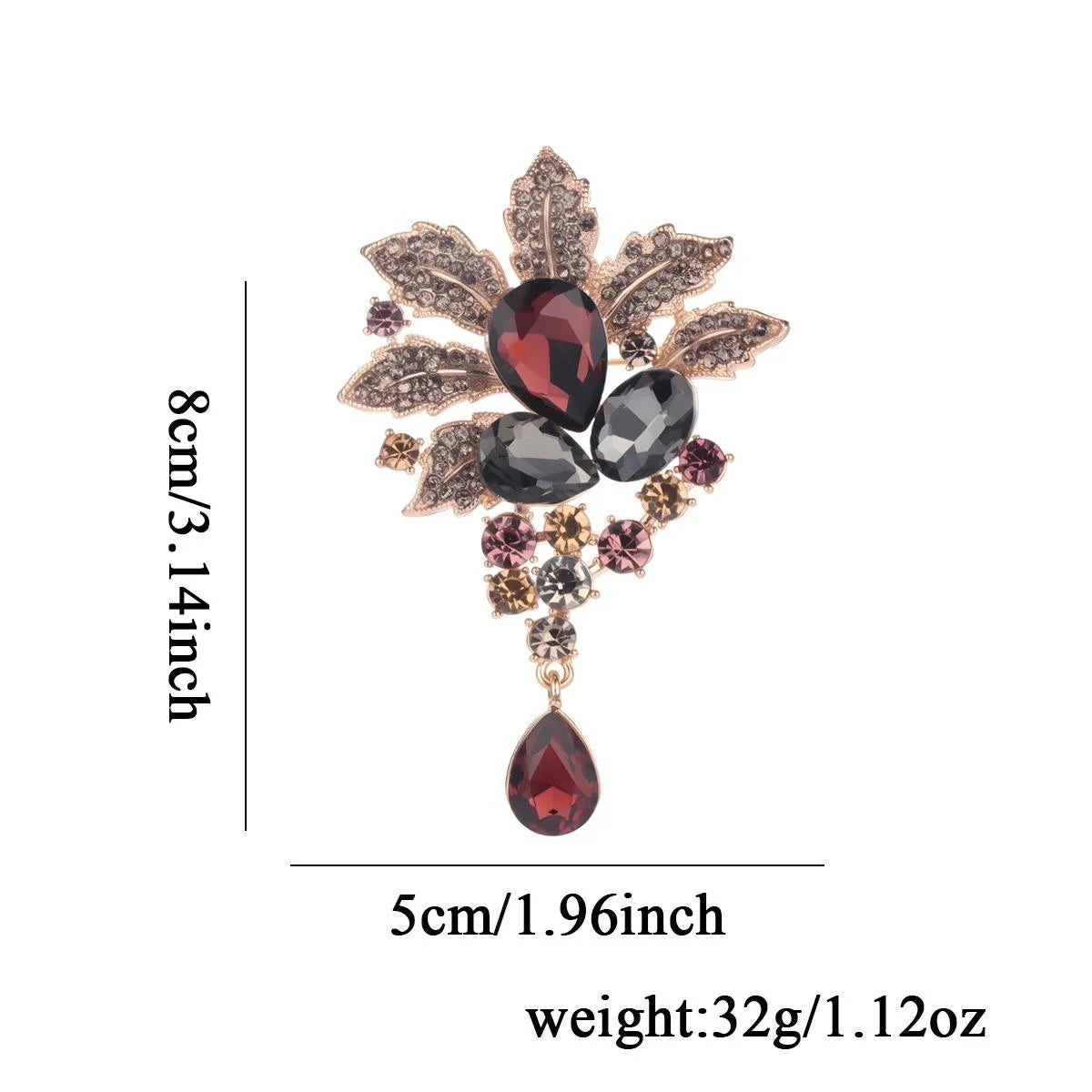 Vintage Crystal Flower Brooch With Teardrop Pendant, Rhinestone Leaf Lapel Pin Luxury Suit Accessory Gift