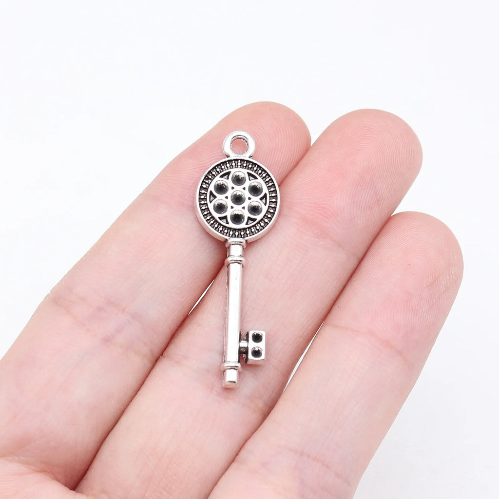 35x11mm 1.8g Antique Silver Zinc Alloy Key Charm Pendant for DIY Necklace Bracelet Jewelry Making