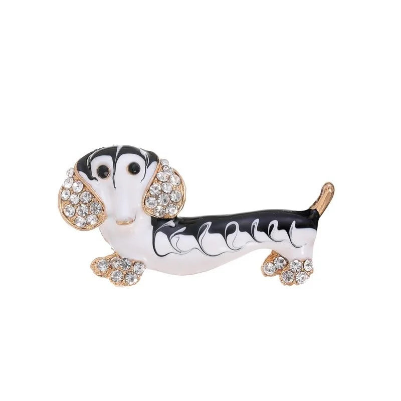Cute Enamel Dachshund Dog Brooch With Rhinestone Ears, Alloy Animal Lapel Pin Gift For Women