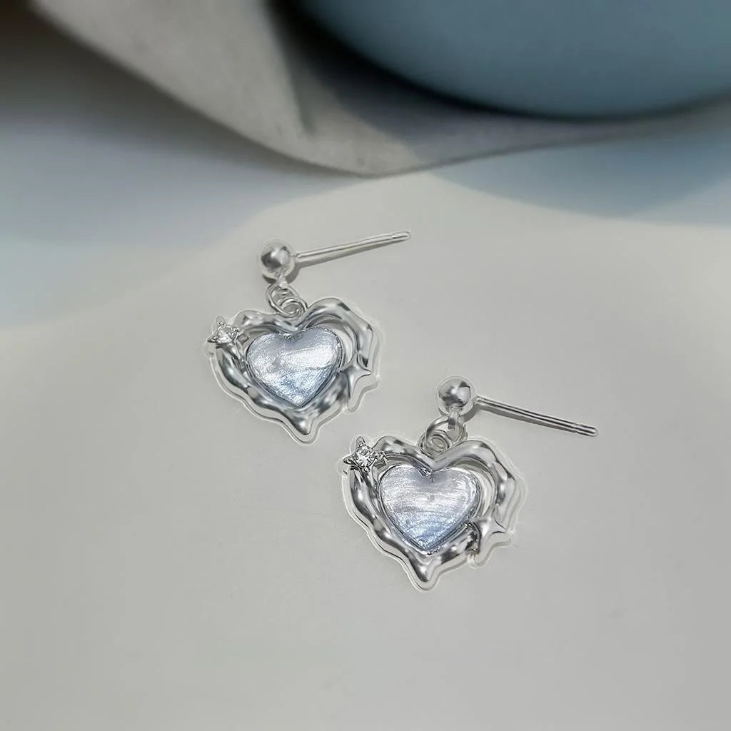 Sweet Cool Gradient Liquid Heart Drop Earrings Zinc Alloy Handmade Eight Point Star Jewelry