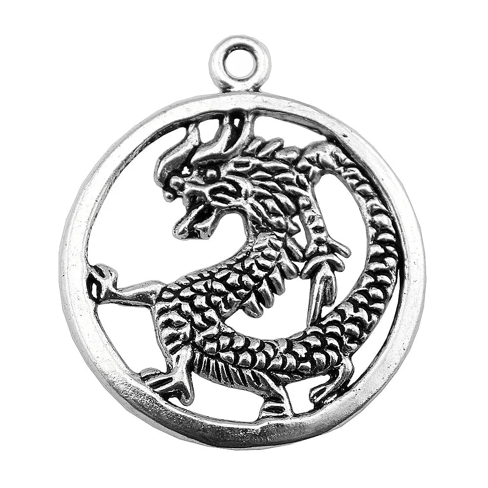 37x32mm 3.9g Antique Silver Zinc Alloy Dragon Charm Pendant for DIY Necklace Bracelet Jewelry Making