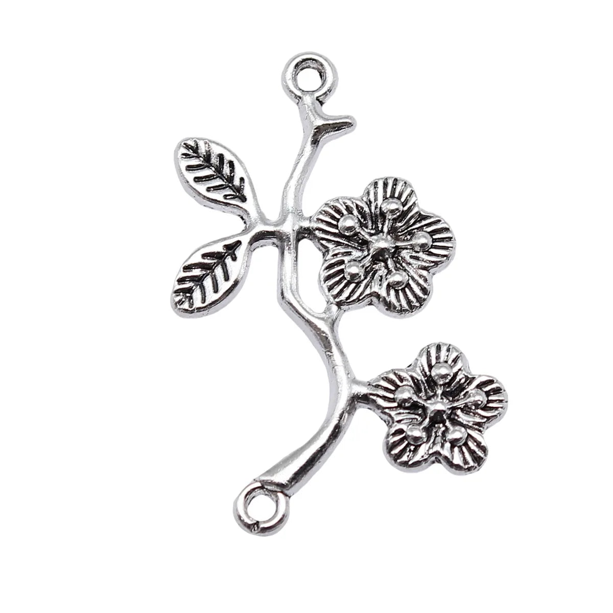 32x24mm 1.5g Antique Silver Zinc Alloy Flower Branch Pendant Connector Charm for DIY Jewelry Making