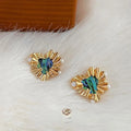 14K Gold Plated French Vintage Irregular Heart Abalone Shell Pearl Stud Earrings