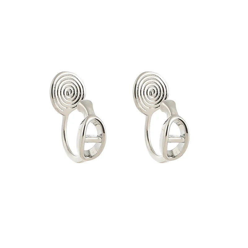 Elegant Silver Alloy Spiral Circle Hoop Stud & Clip On No Piercing Geometric Commuter Earrings