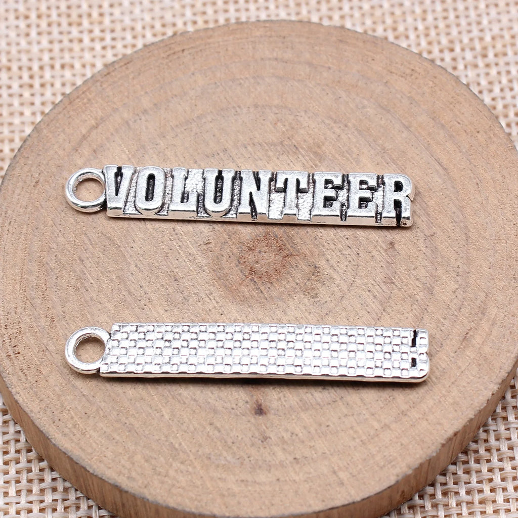 41x7mm 2.6g Antique Silver Zinc Alloy VOLUNTEER Word Tag Charm Pendant for DIY Jewelry Making