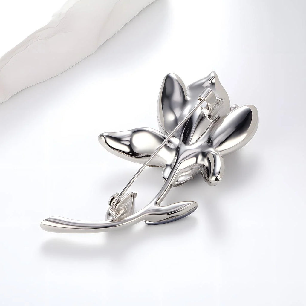 Elegant French Tulip Flower Brooch With Blue Crystal And Rhinestone Petals, Luxury Lapel Pin Gift