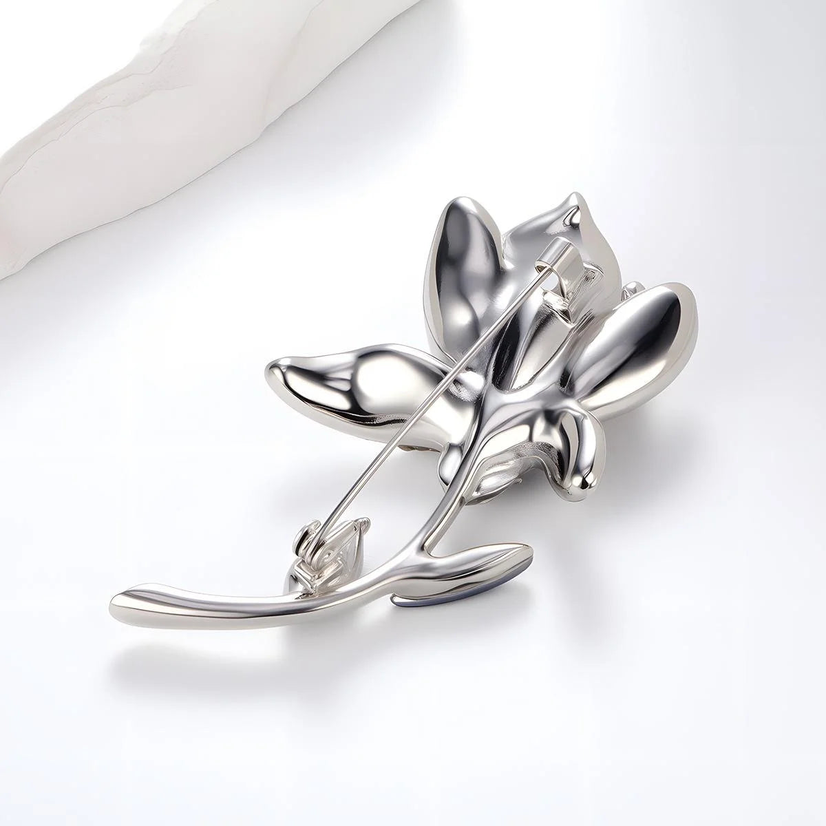 Elegant French Tulip Flower Brooch With Blue Crystal And Rhinestone Petals, Luxury Lapel Pin Gift