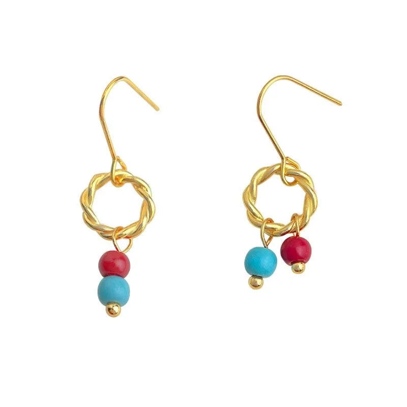 Handmade New Chinese Copper Geometric Round Asymmetric Drop Earrings Minimalist Commuter Jewelry