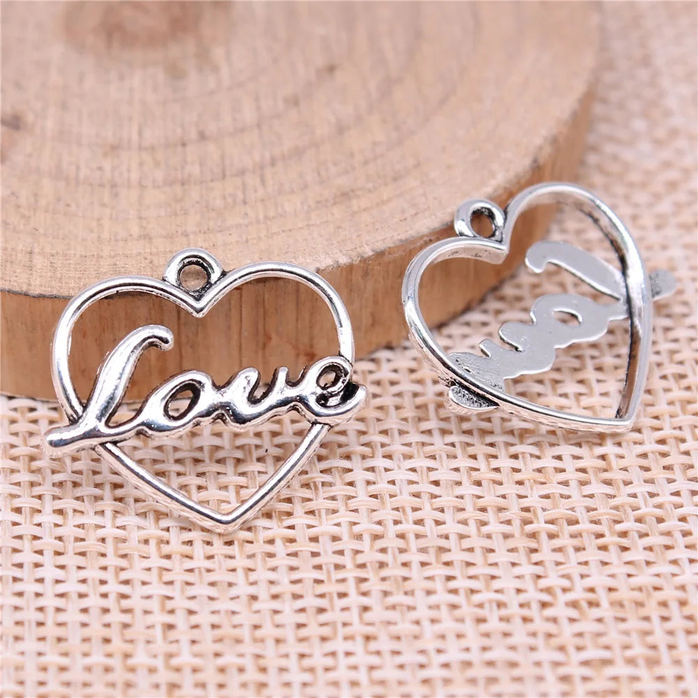 22x19mm 1g Antique Silver Zinc Alloy Love Heart Charm Pendant for DIY Necklace Bracelet Jewelry Making