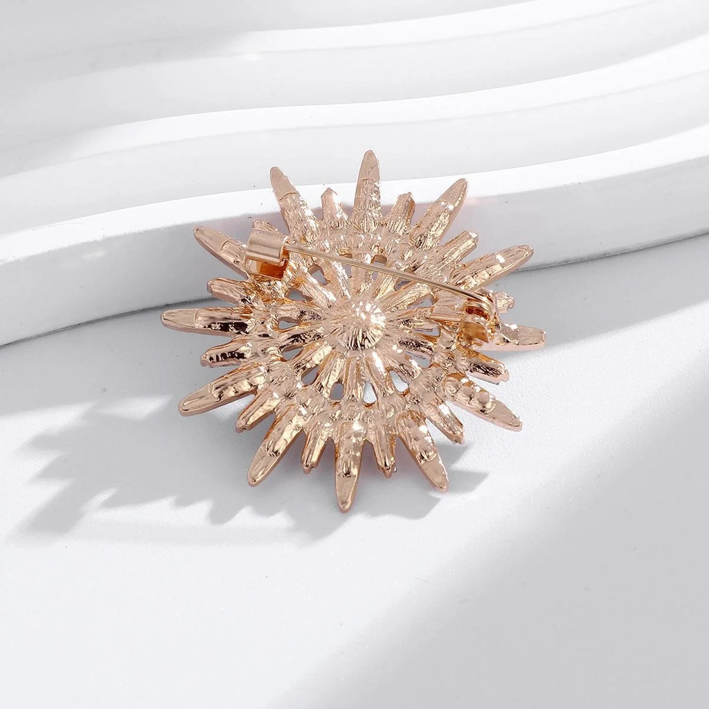 Vintage Eight-Point Star Rhinestone Pearl Brooch For Women, Elegant Hollow Round Lapel Pin Suit Accessory