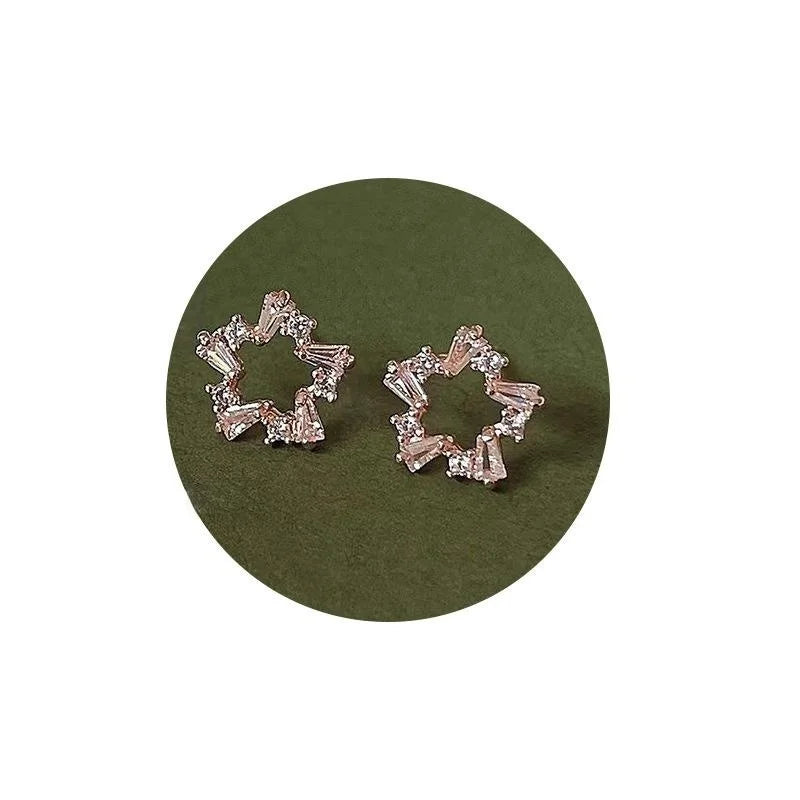 14K Gold Plated Copper Firework Flower Micro Pave Zircon Stud Earrings Korean Sweet Minimalist