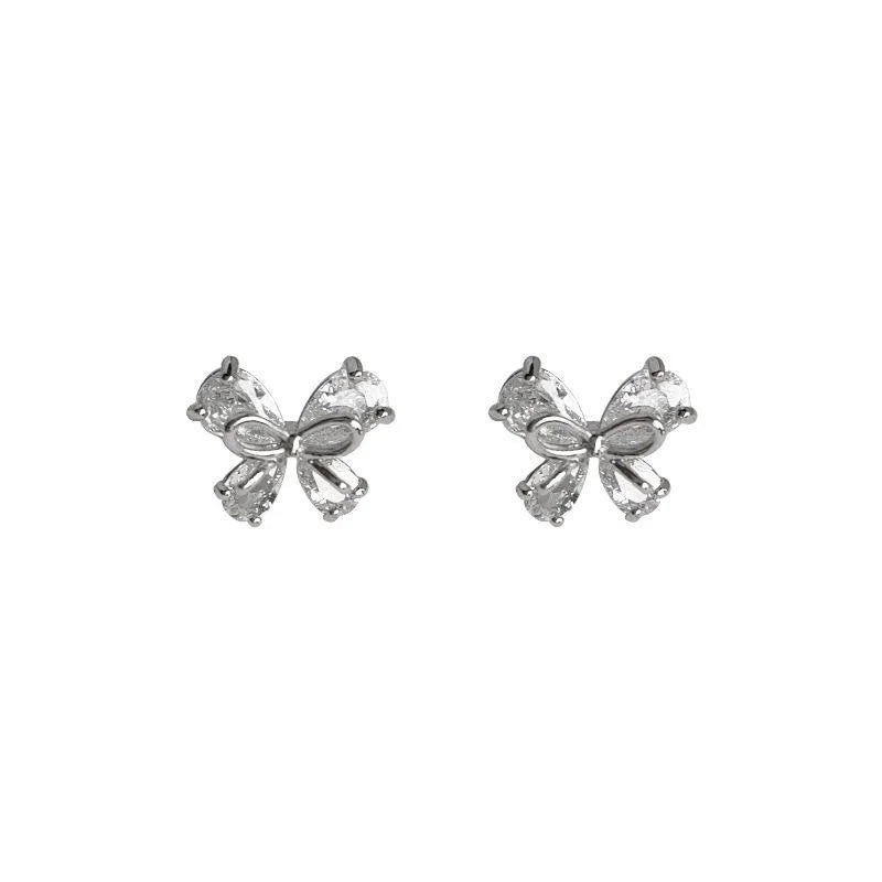 Minimalist Micro Pave Zircon Butterfly Copper Stud Earrings Elegant Sweet Style