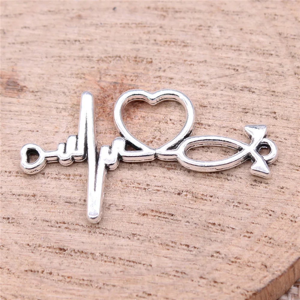 19x34mm 1.8g Multicolor Zinc Alloy ECG Heart Connector Charm for DIY Bracelet Necklace Making
