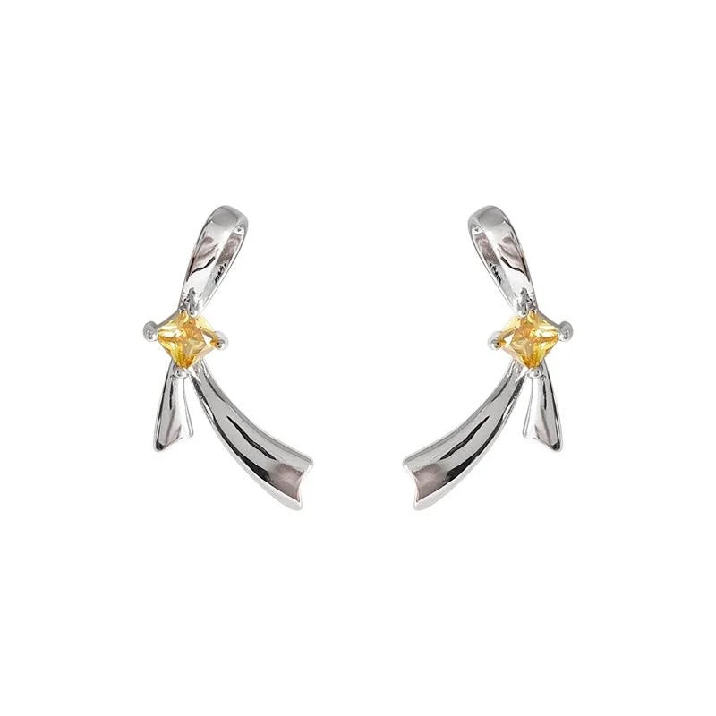 Sweet Cool Silver Bow Stud Earrings Copper Micro Pave Zircon Fashion Jewelry